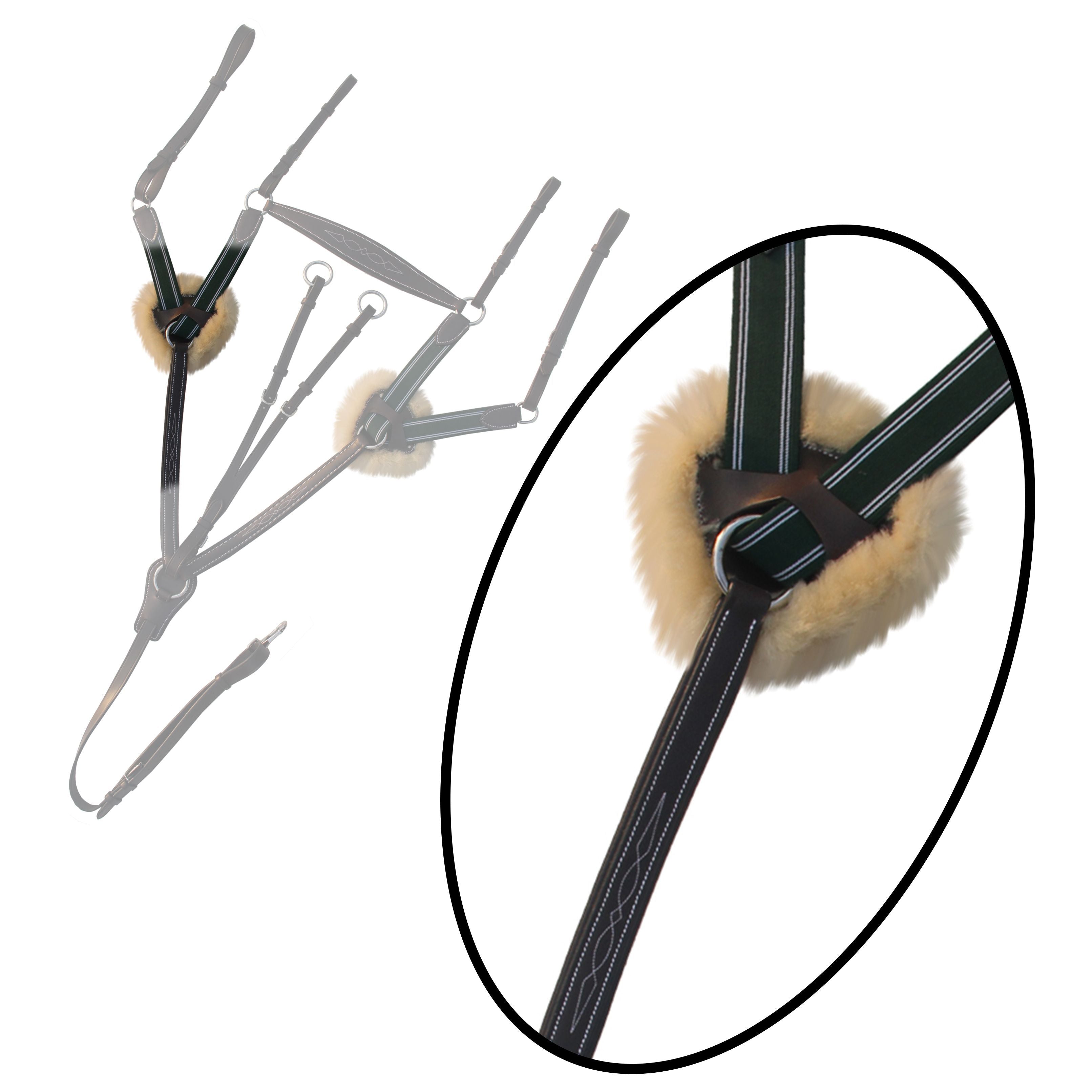 ExionPro 5 Point Breastplate with Sheepskin Padding - Green Elastic & White Lines