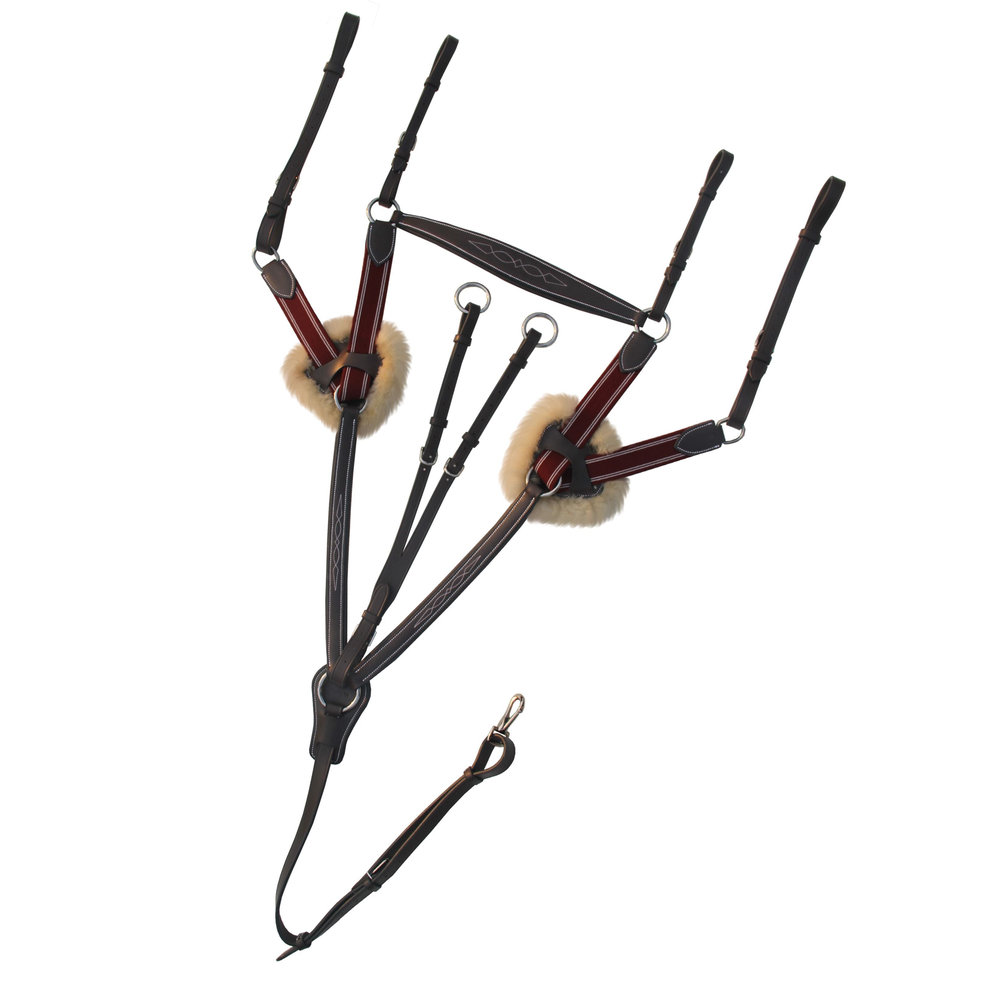 ExionPro 5 Point Breastplate with Sheepskin Padding - Burgundy Elastic & White Strips