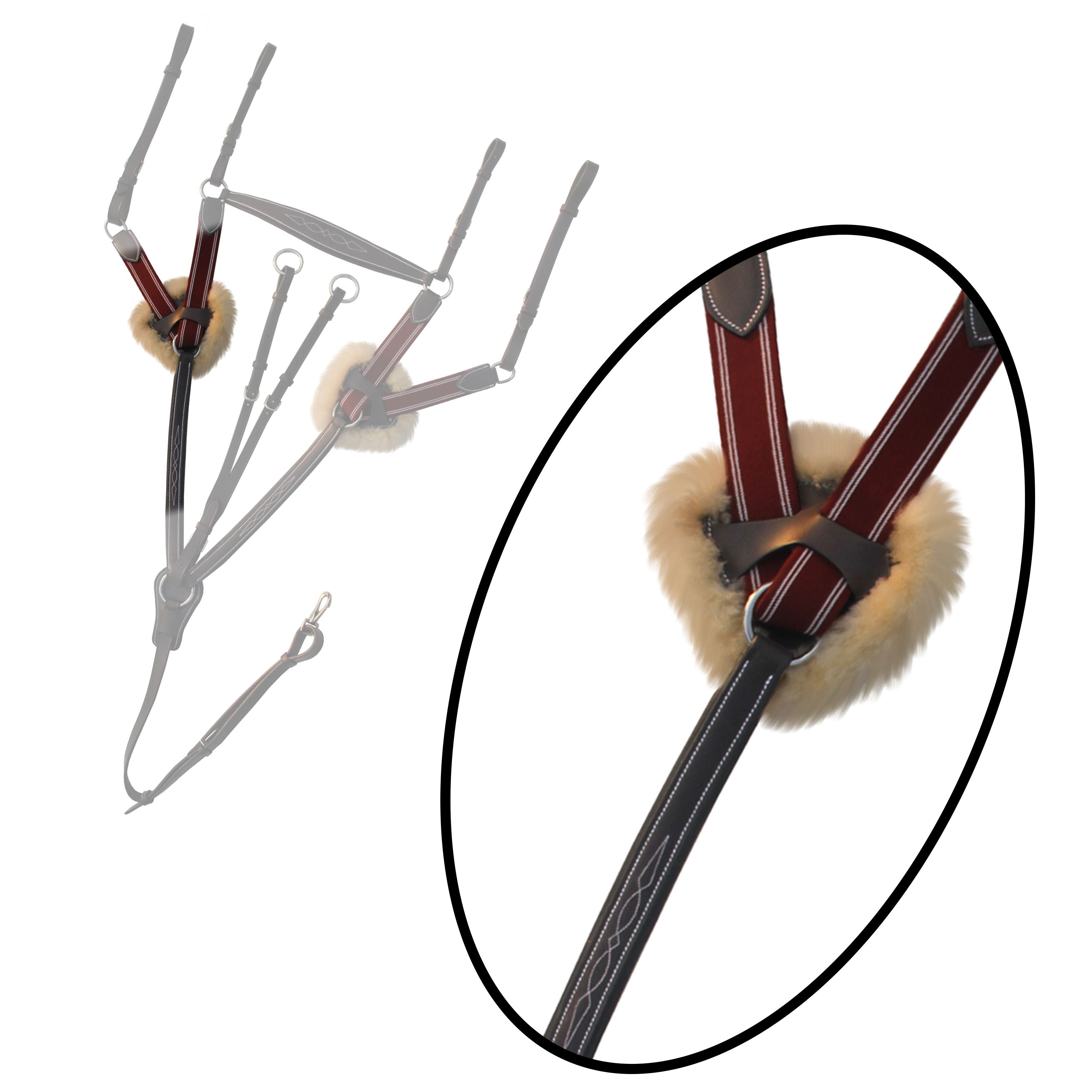 ExionPro 5 Point Breastplate with Sheepskin Padding - Burgundy Elastic & White Strips