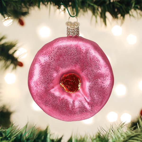 Old World Christmas: Pink Frosted Donut Christmas Ornament