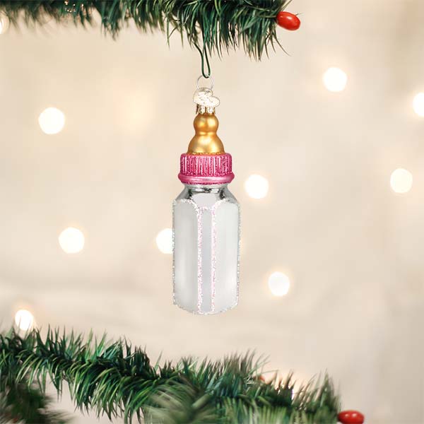 Old World Christmas: Girl Baby Bottle Christmas Ornament