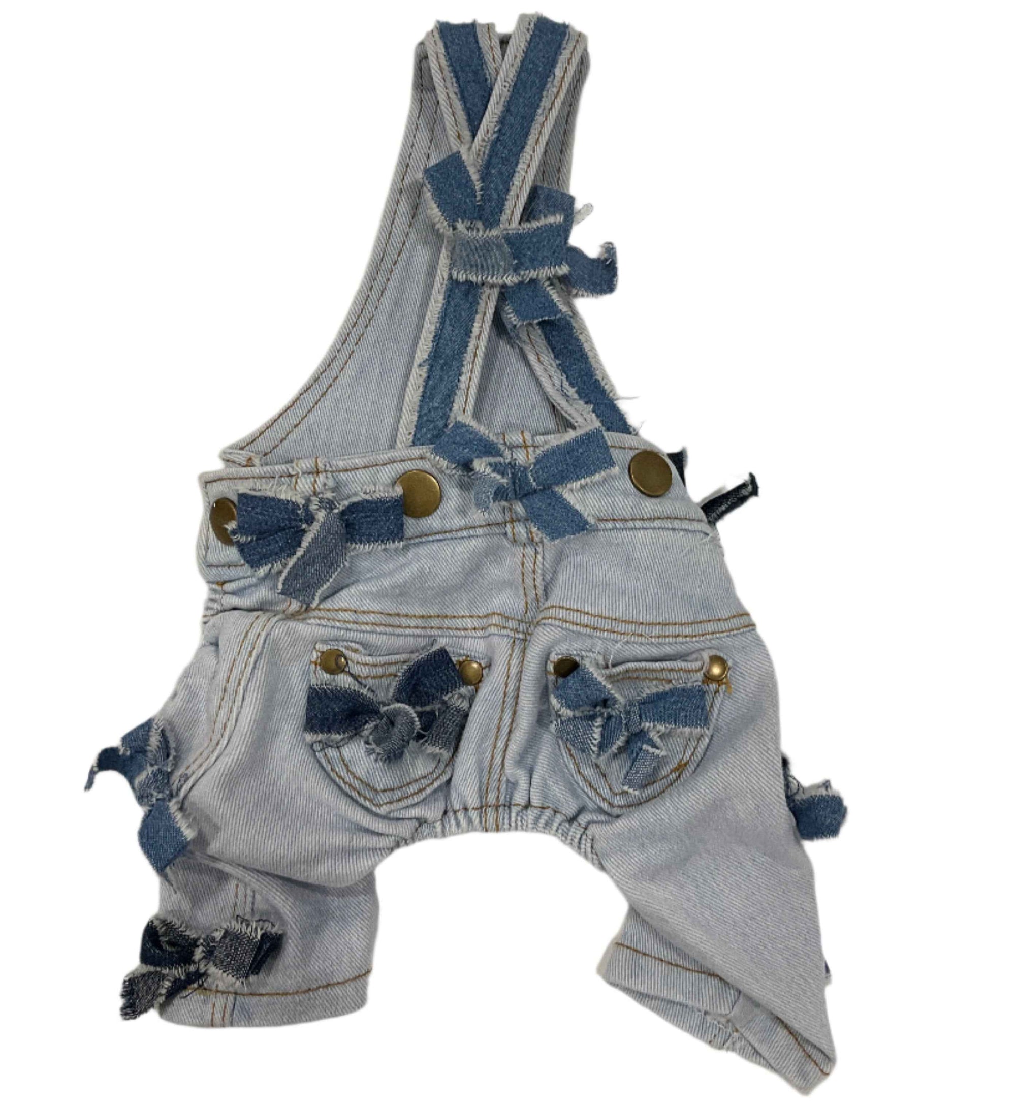 Heads or Tails Pup Denim Bow Dog Overalls