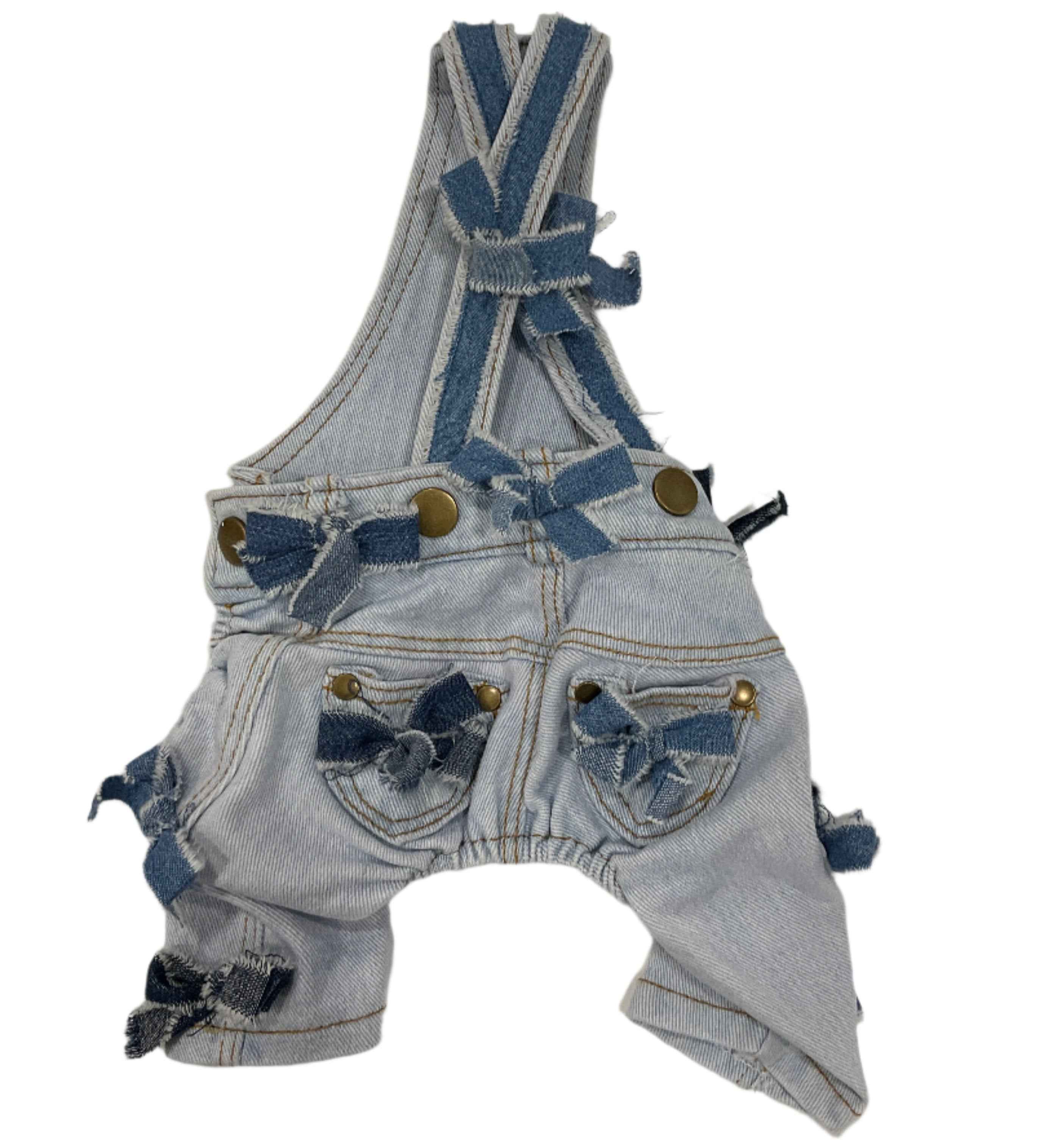 Heads or Tails Pup Denim Bow Dog Overalls