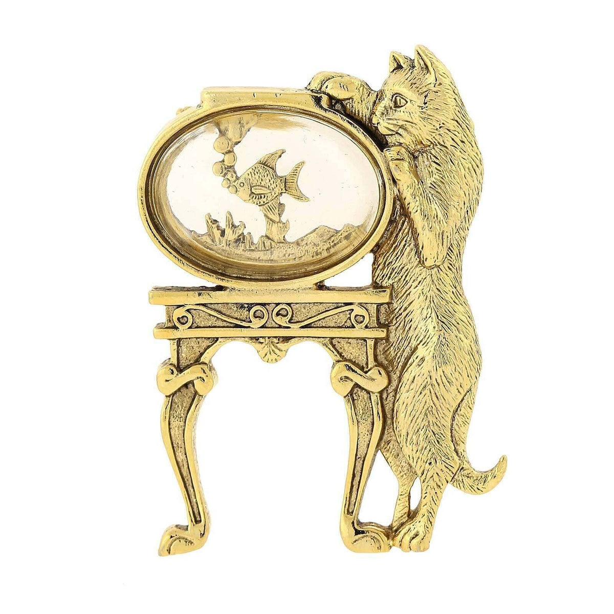 1928 Jewelry Curious Cat and Fishbowl Pin