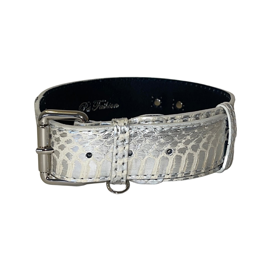 Allysa Payne Silver Snake Classic Dog Collar With Silver Classic Hardware