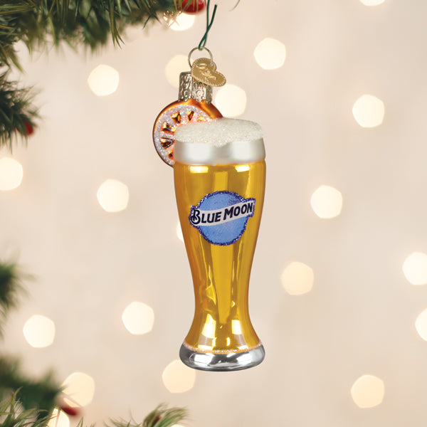 Glass Of Blue Moon Beer Ornament - HT Animal Supply
