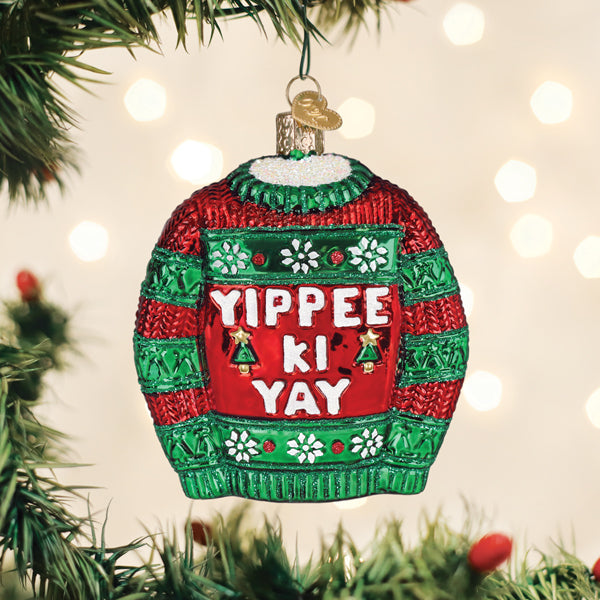 Old World Christmas: Yippee Ki Yay Sweater Christmas Ornament