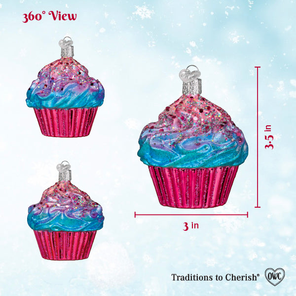 Old World Christmas: Shimmering Pink Cupcake Christmas Ornament