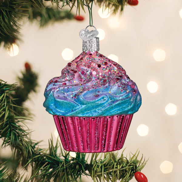 Old World Christmas: Shimmering Pink Cupcake Christmas Ornament