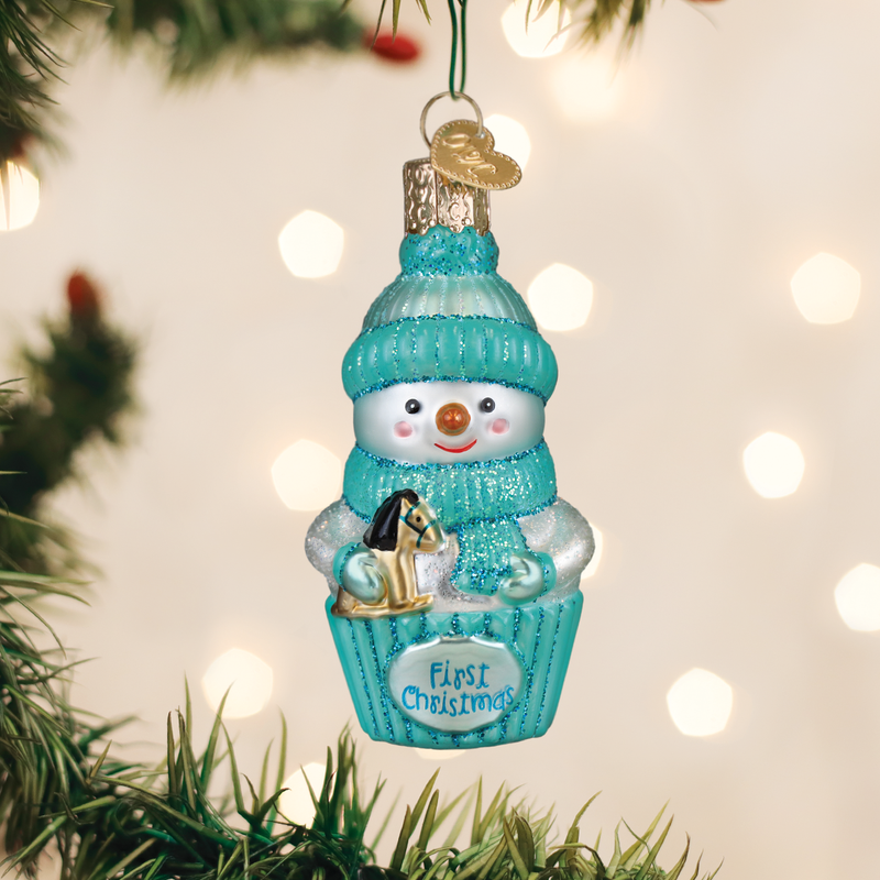 Old World Christmas: Snow Baby Cupcake Boy Christmas Ornament