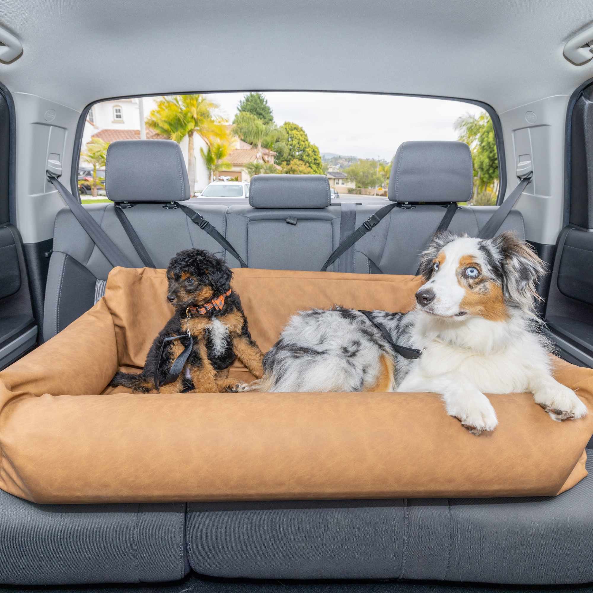 PupProtector Faux Leather Memory Foam Dog Car Bed Camel