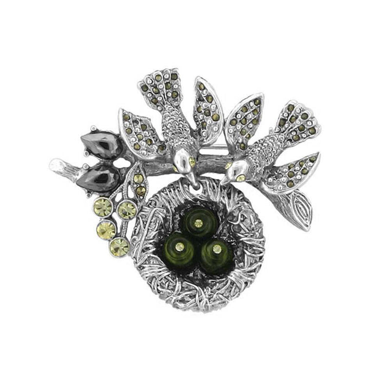 1928 Jewelry Antiquities Couture Genuine Marcasite Faux Pearl Bird Nest Pin