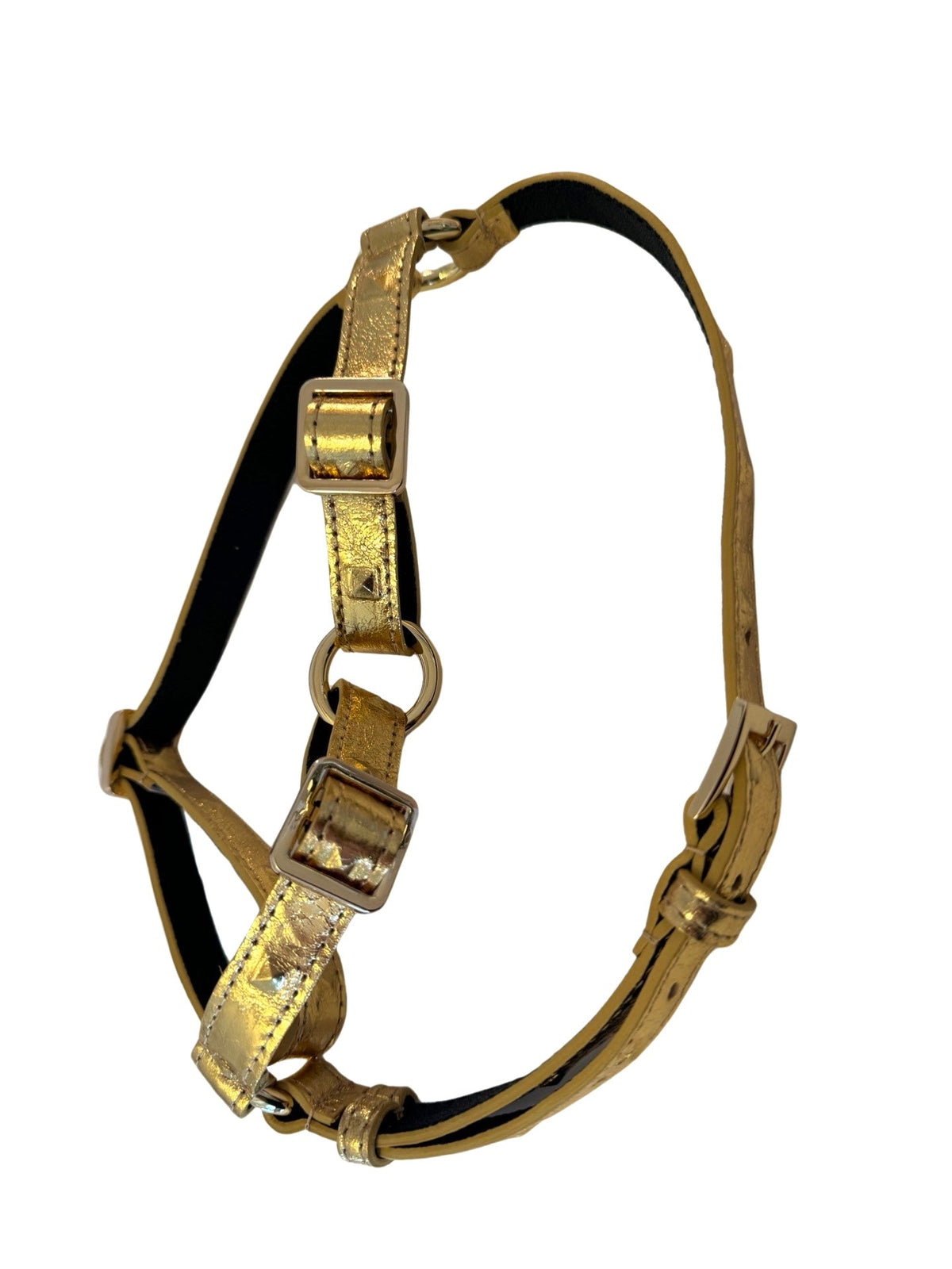 Allysa Payne Glam Gold Embossed Studded Italian Leather Dog Harness