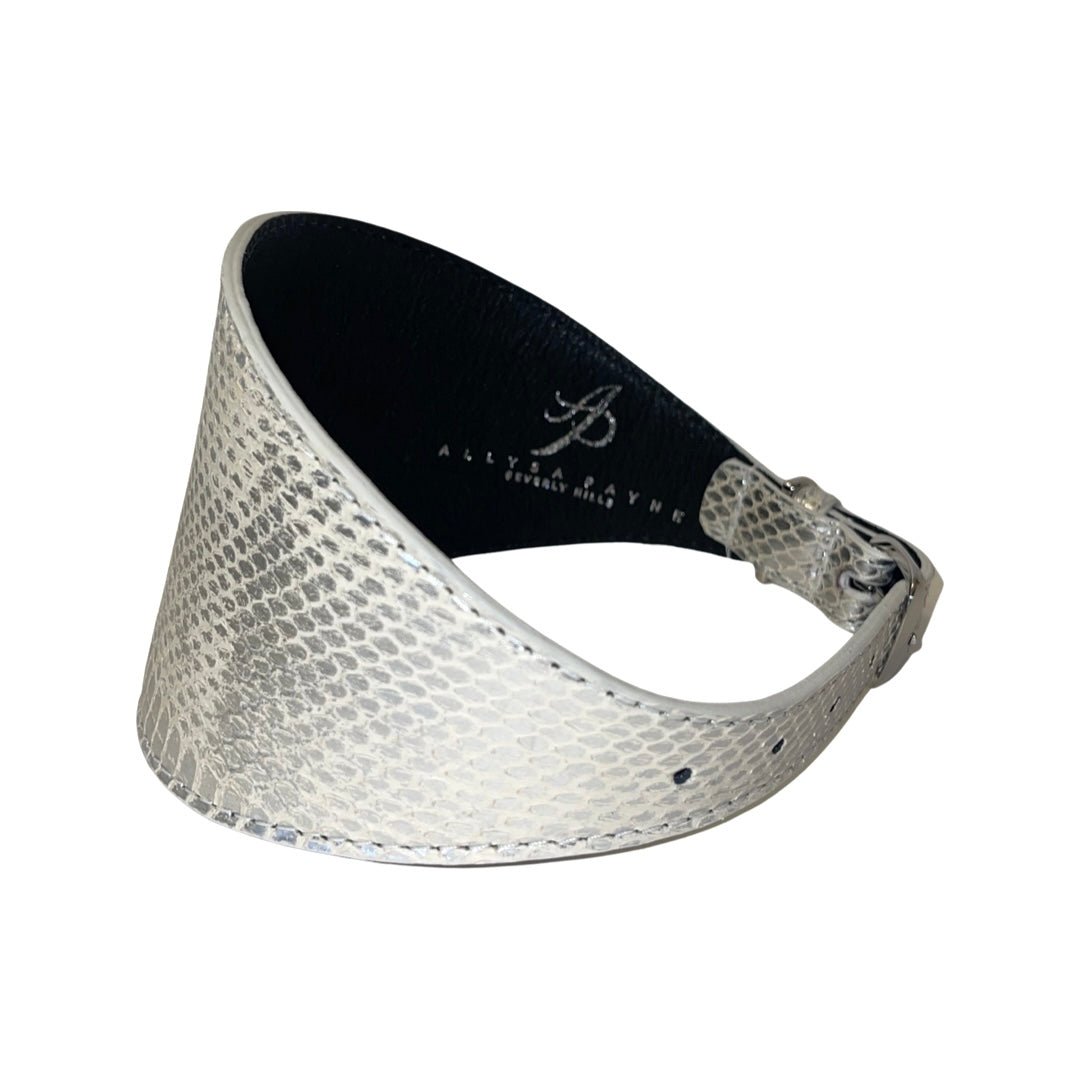 Allysa Payne Silver Snake 4-Inch Wide Style Dog Collar With Silver Classic Hardware