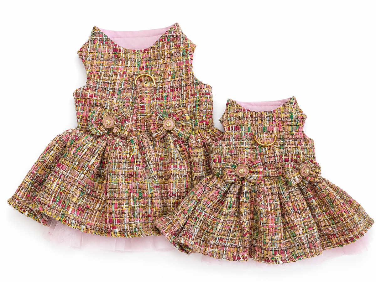 Heads or Tails Pup European Tweed Double Bow Dog Dress