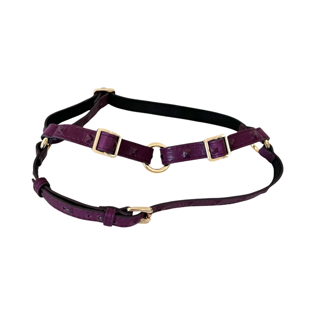 Allysa Payne Glamorous Boysenberry, Embossed Studded Italian Leather Dog Harness