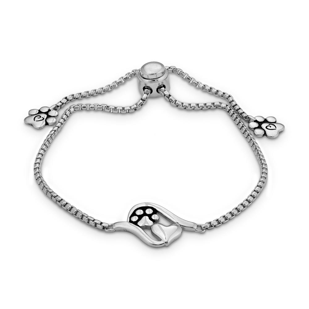 Paw Print And Heart Jewelry, Sterling Silver Close To My Heart Adjustable Bracelet