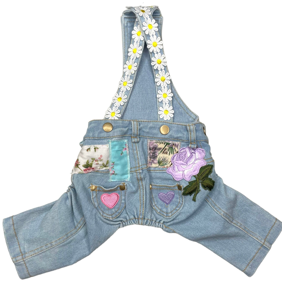 Heads or Tails Pup Floral Patchwork Dog Overalls