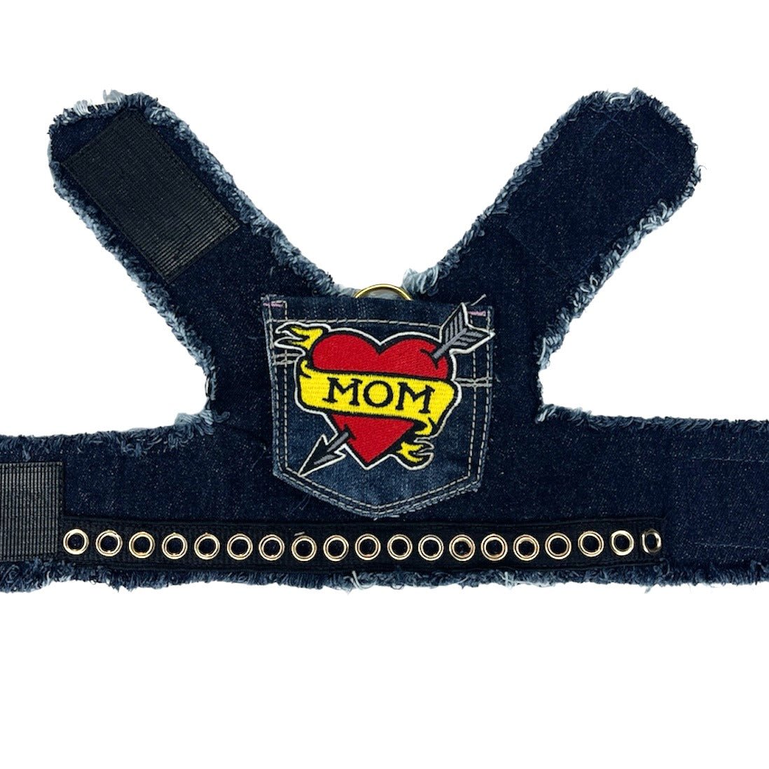 Heads or Tails Pup Love Mom Denim Dog Harness