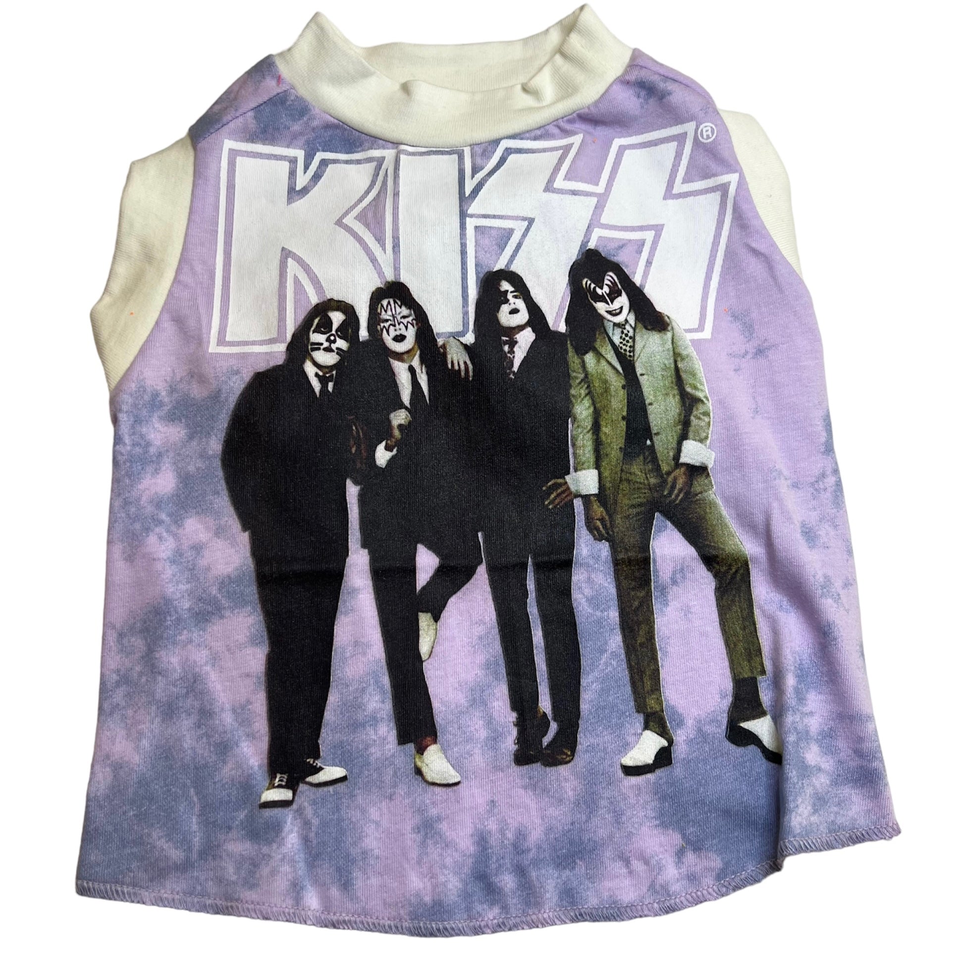 Heads or Tails Pup KISS Purple / White Medium Upcycled Dog Shirt