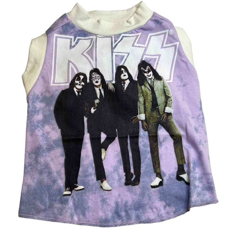 Upcycled Dog Tank - M "KISS PURP/WHT"