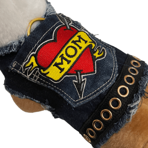 Heads or Tails Pup Love Mom Denim Dog Harness