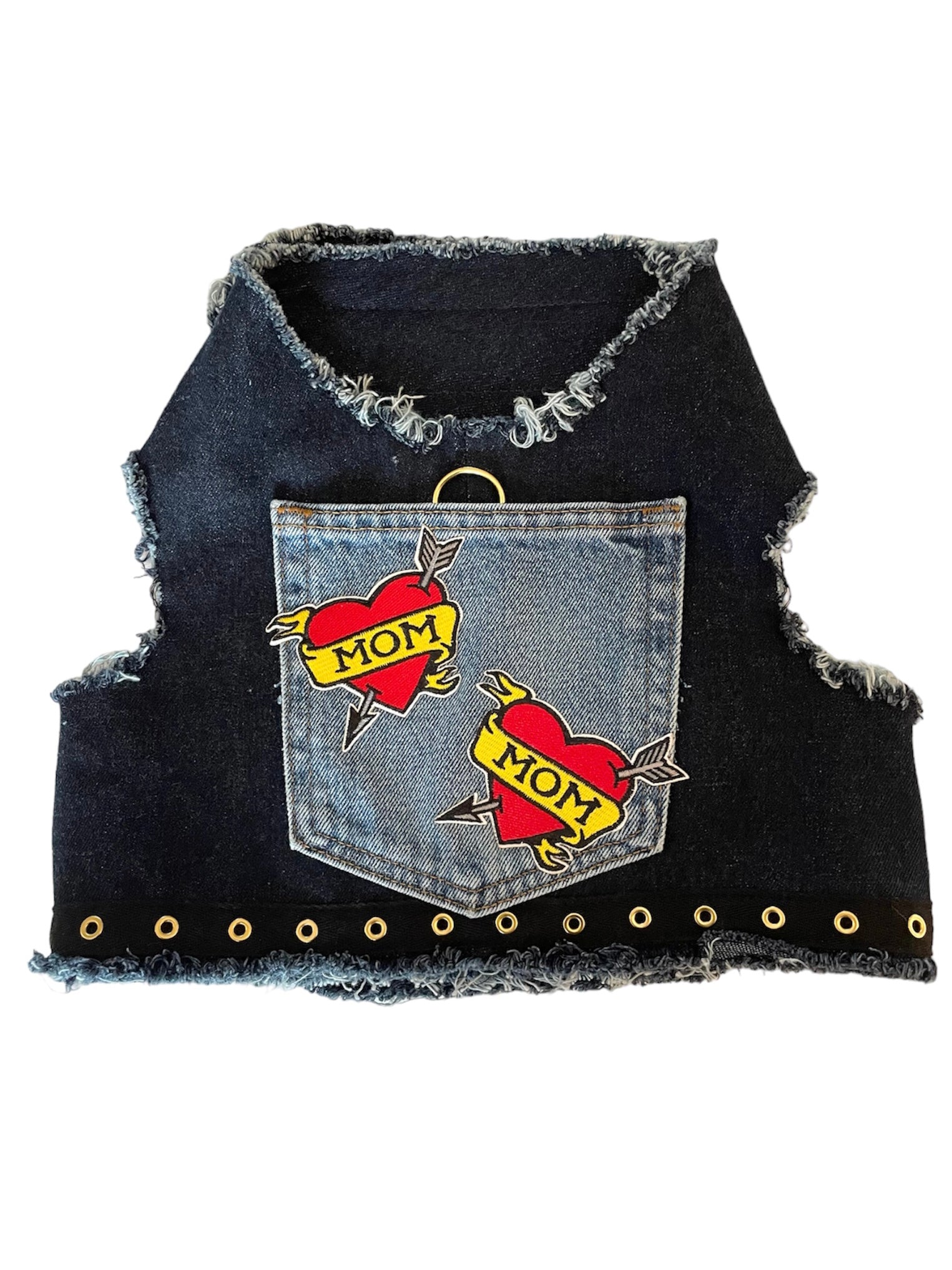 Heads or Tails Pup Love Mom Denim Dog Harness