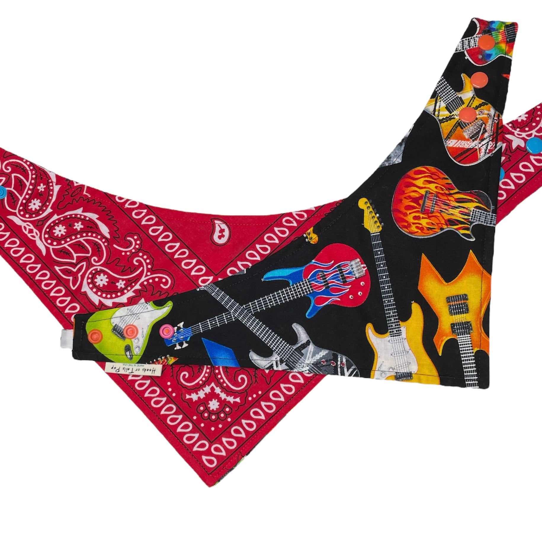 Heads or Tails Pup Reversible Guitar Black Red Dog Bandana