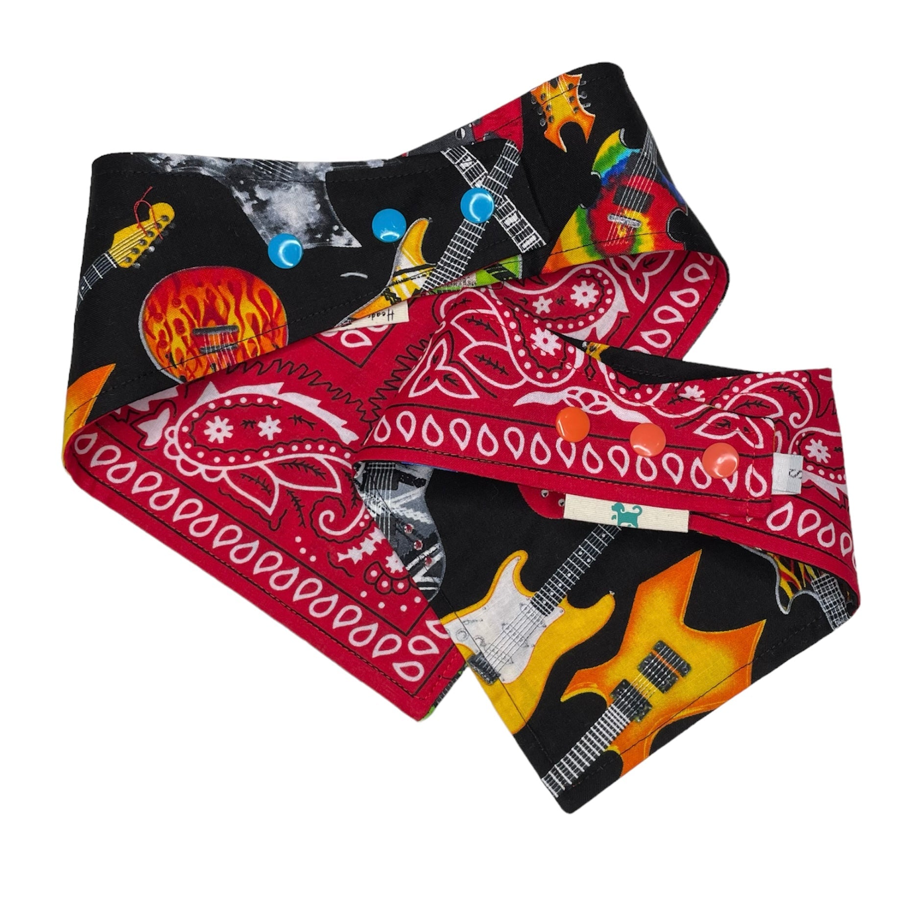 Heads or Tails Pup Reversible Guitar Black Red Dog Bandana
