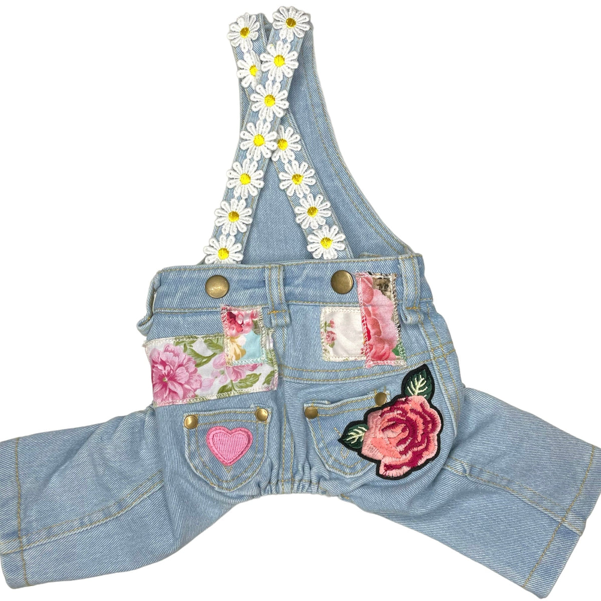 Heads or Tails Pup Floral Patchwork Dog Overalls