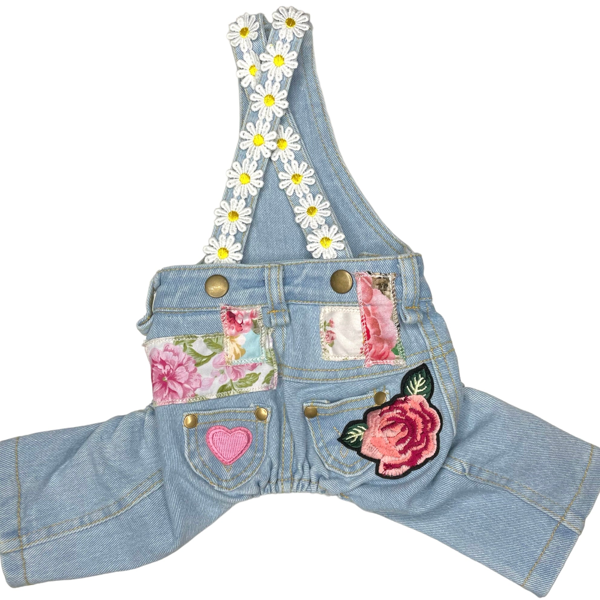 Heads or Tails Pup Floral Patchwork Dog Overalls