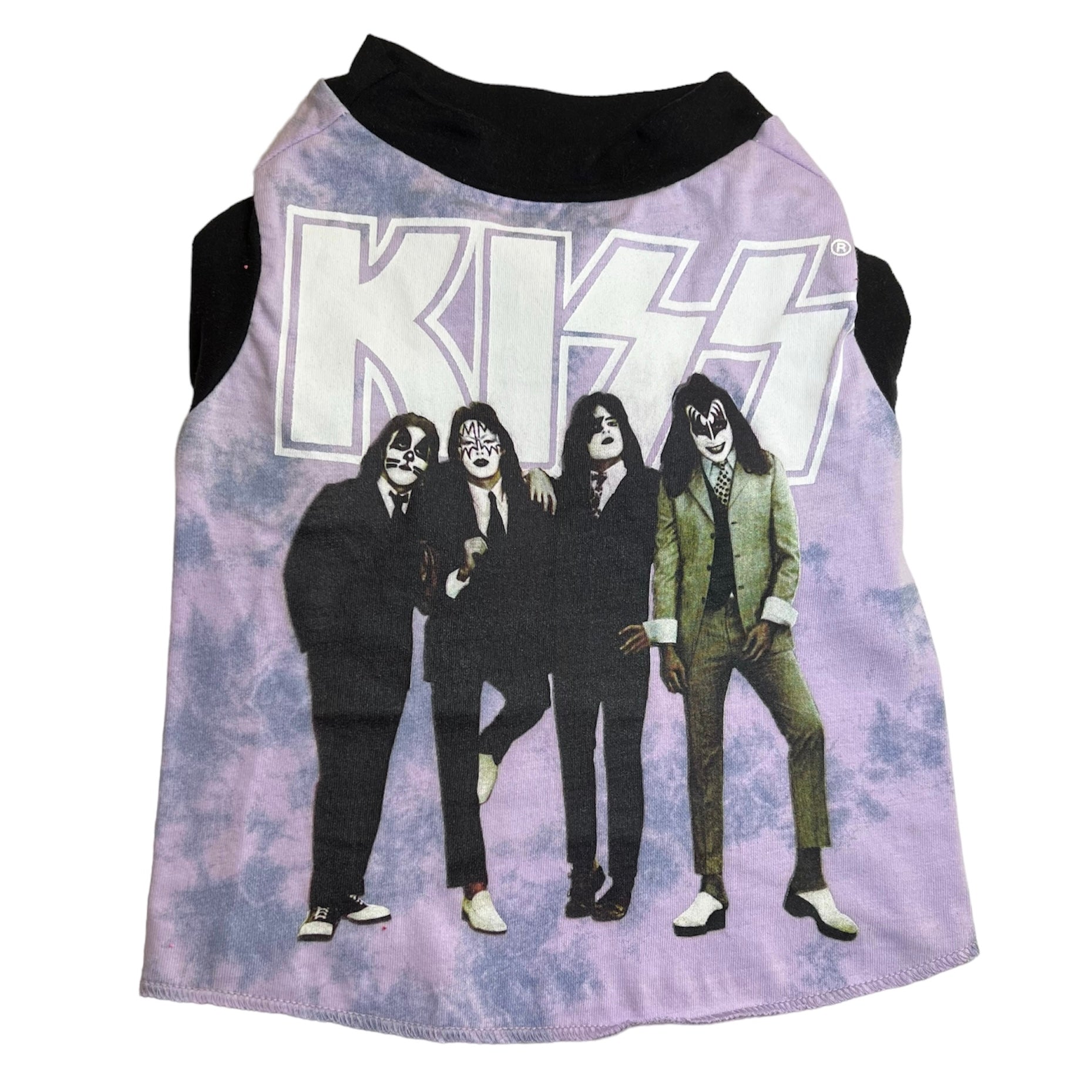 Heads or Tails Pup KISS Purple / Black Medium Upcycled Dog Shirt