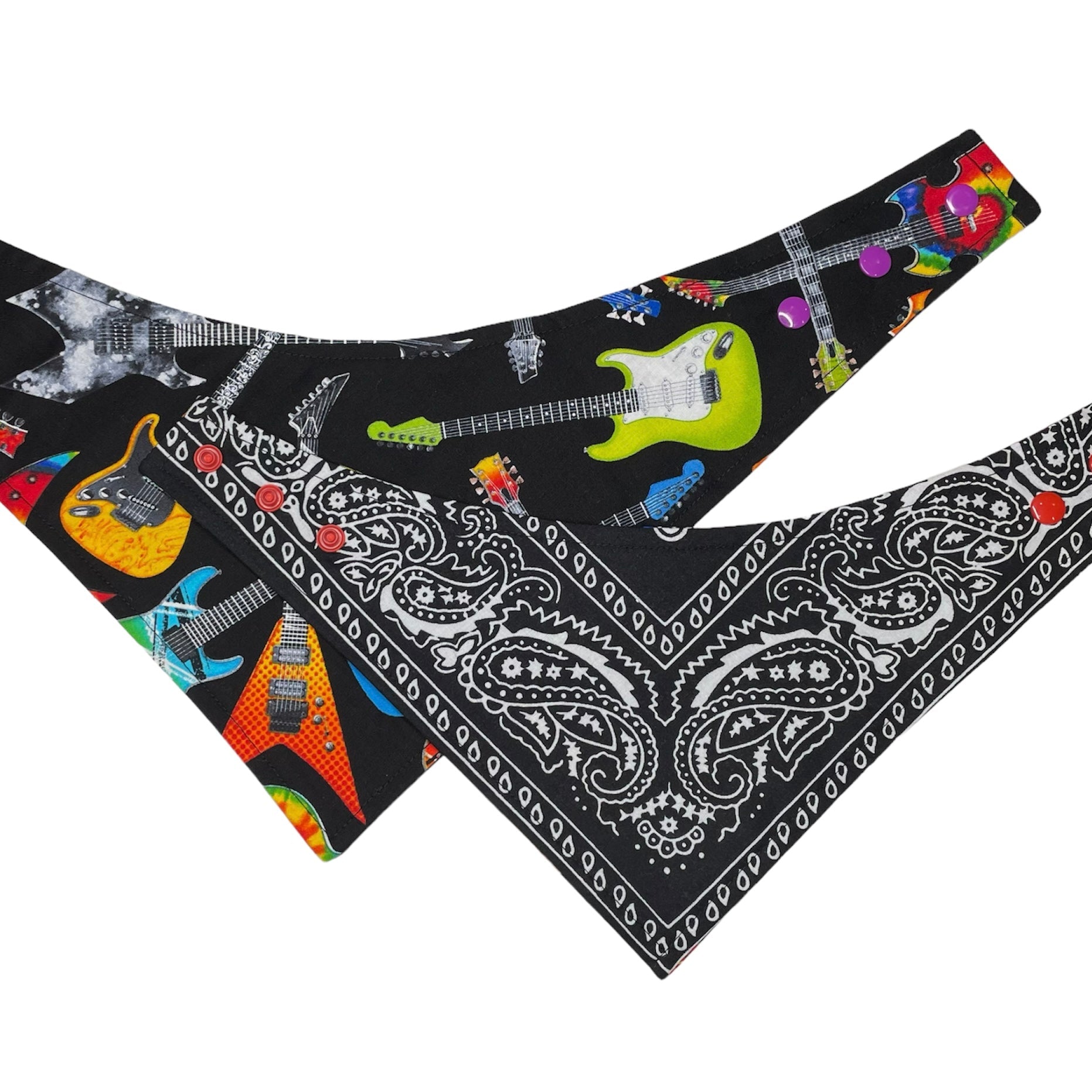 Heads or Tails Pup Reversible Guitar Black Red Dog Bandana