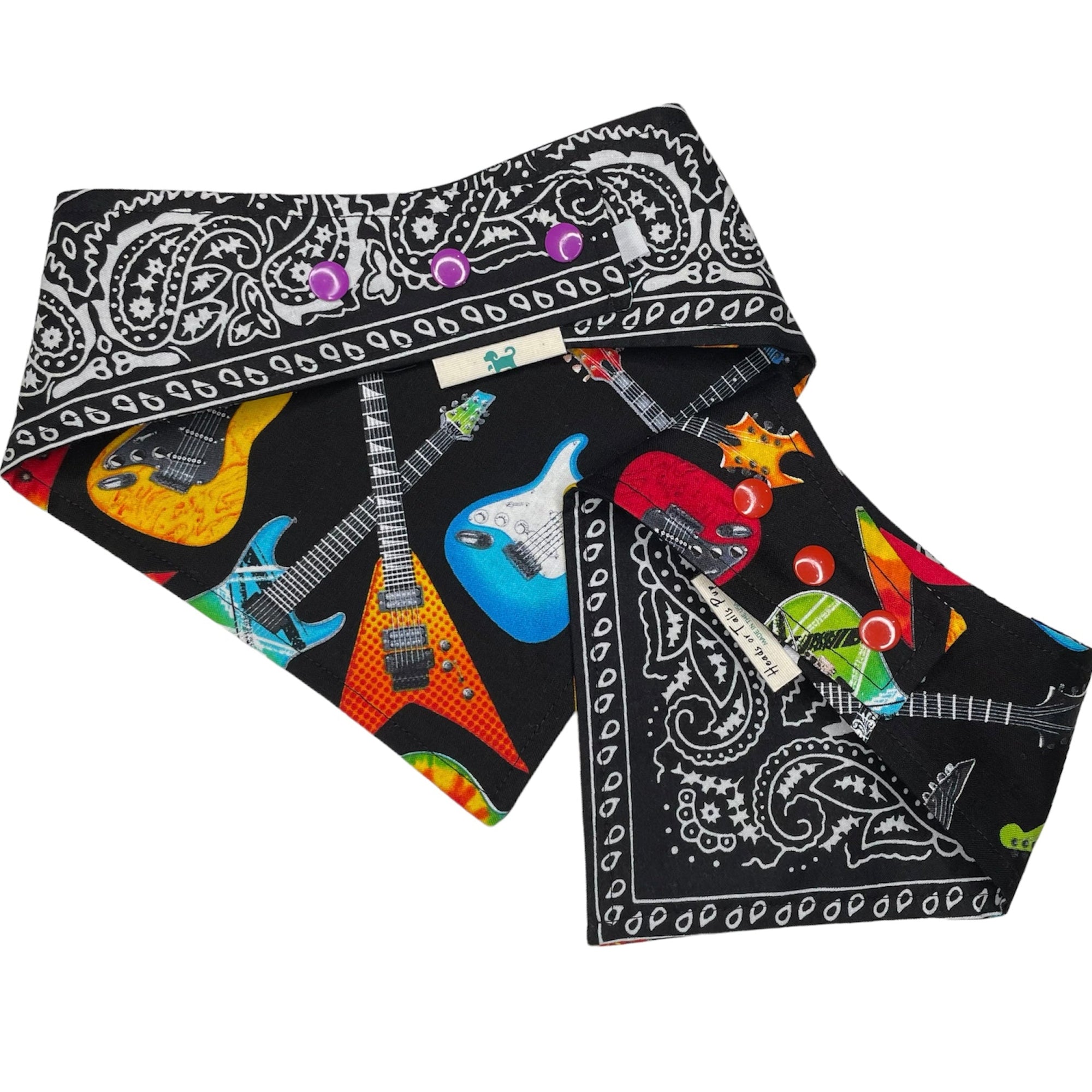 Heads or Tails Pup Reversible Guitar Black Red Dog Bandana