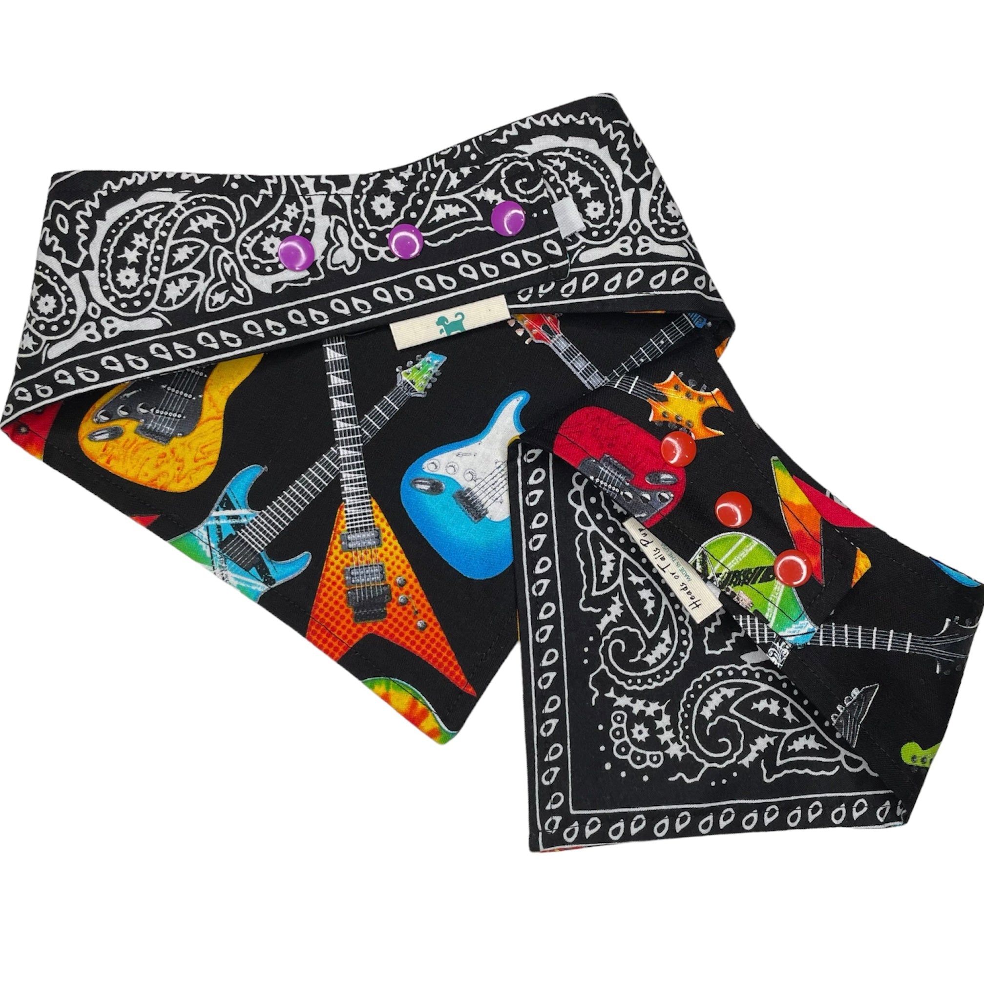Heads or Tails Pup Reversible Guitar Black Red Dog Bandana