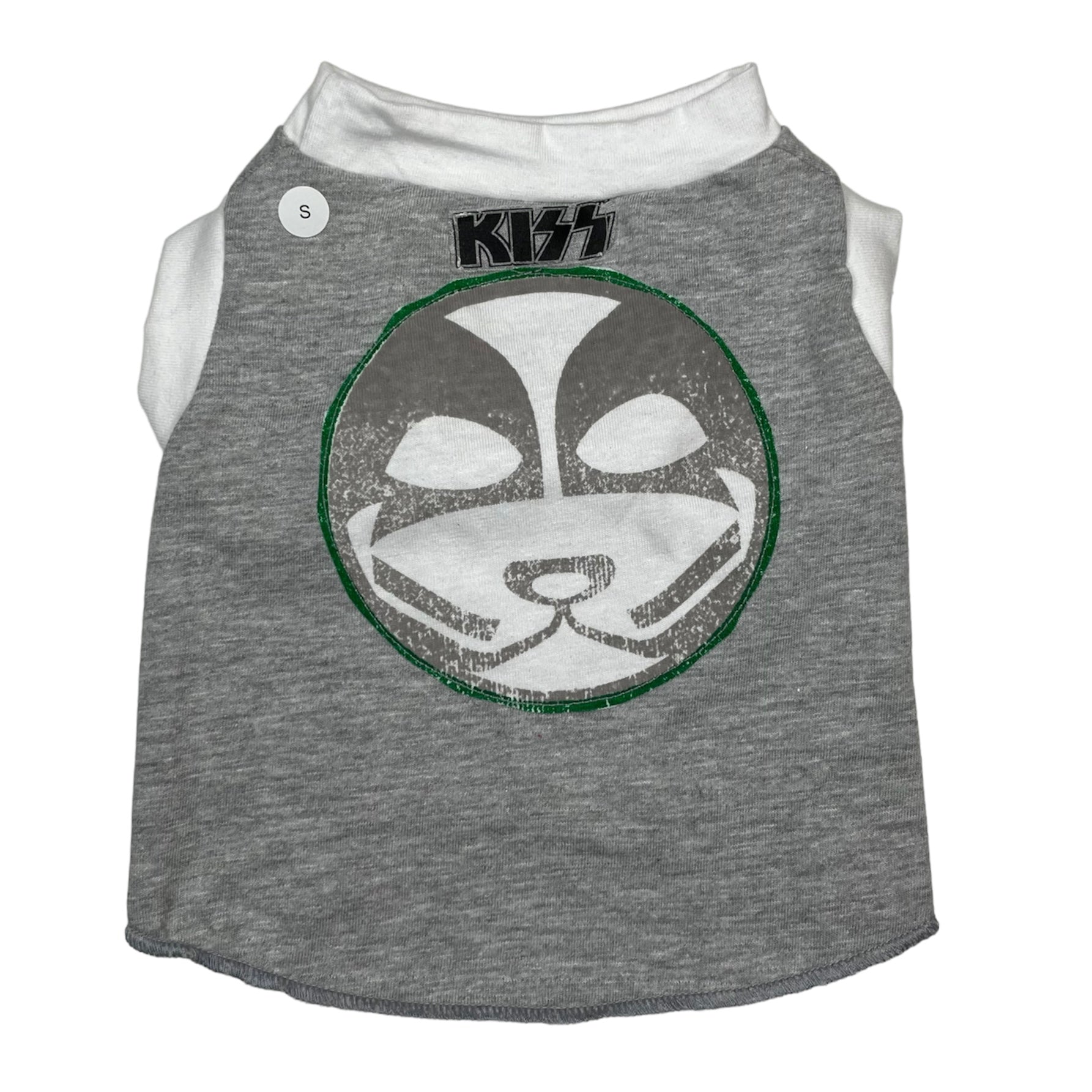 Heads or Tails Pup KISS (catman) White Small Upcycled Dog Shirt
