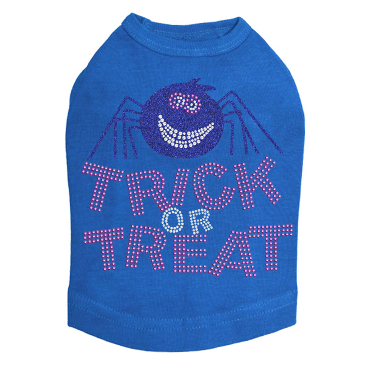 Trick or Treat with Blue Glitter Spider - Dog Tank
