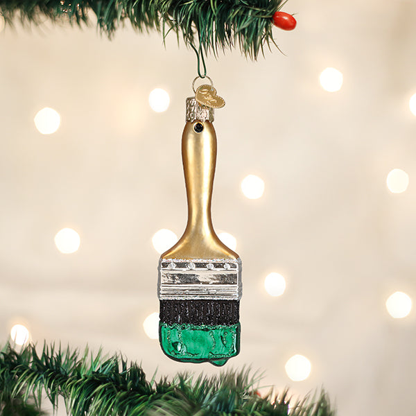 Old World Christmas: Green Paint Brush Christmas Ornament