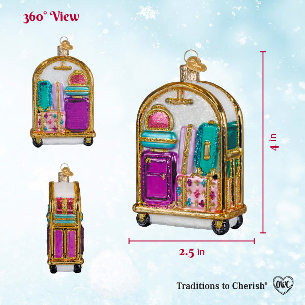 Old World Christmas: Hotel Luggage Cart Christmas Ornament