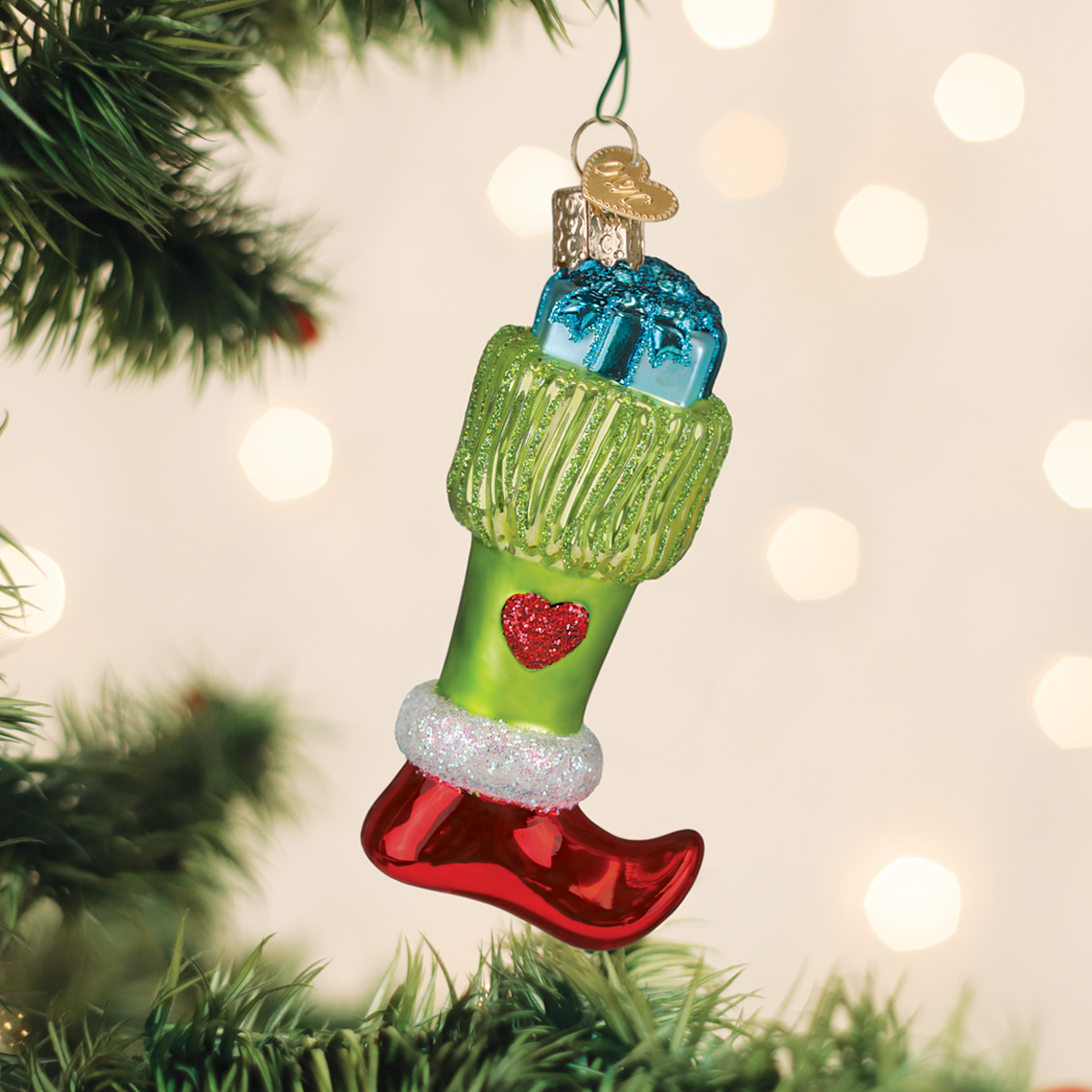 Old World Christmas: Green Mischief Stocking Christmas Ornament