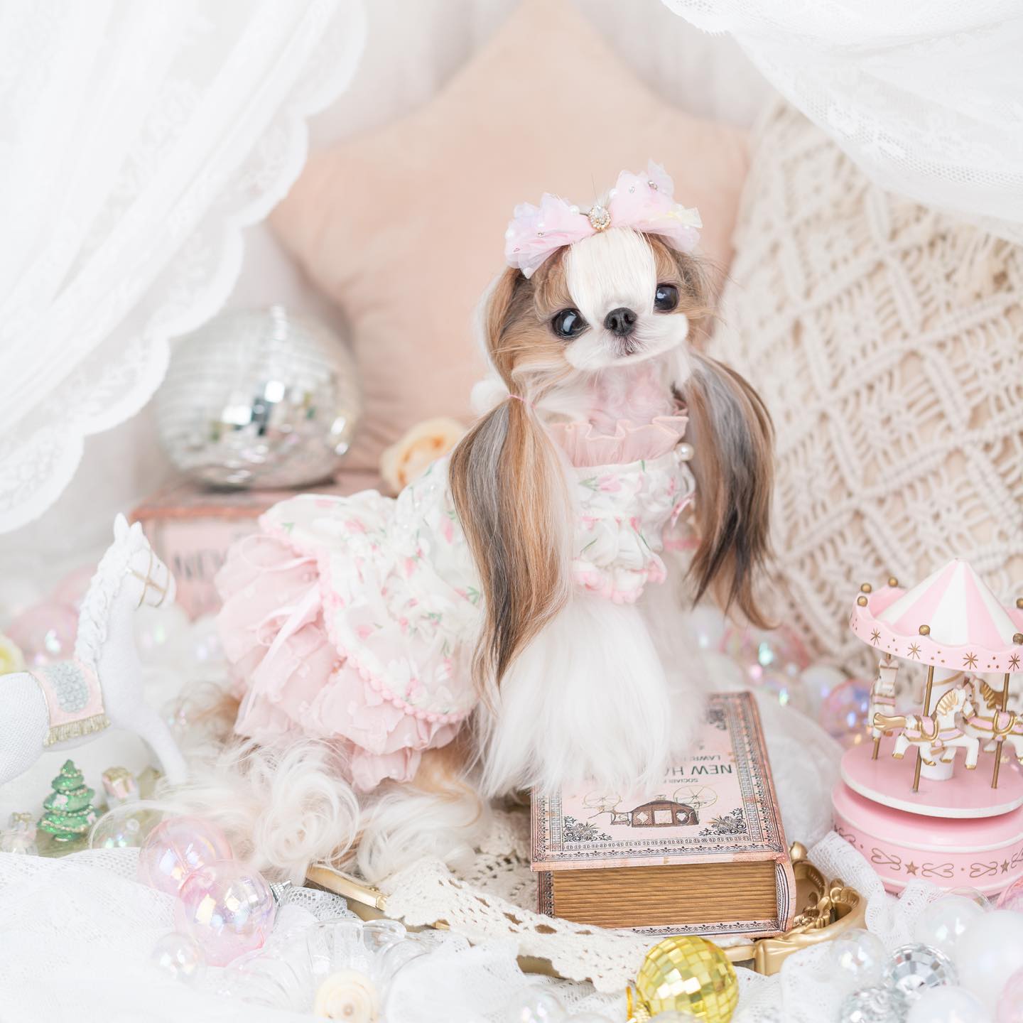 Luxury Japanese design Dog dress chiffon little bow floral