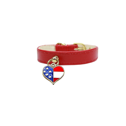 Bark 5th Ave., LLC Patriotic Charm Dog Collar Genuine Leather Red pet supplies