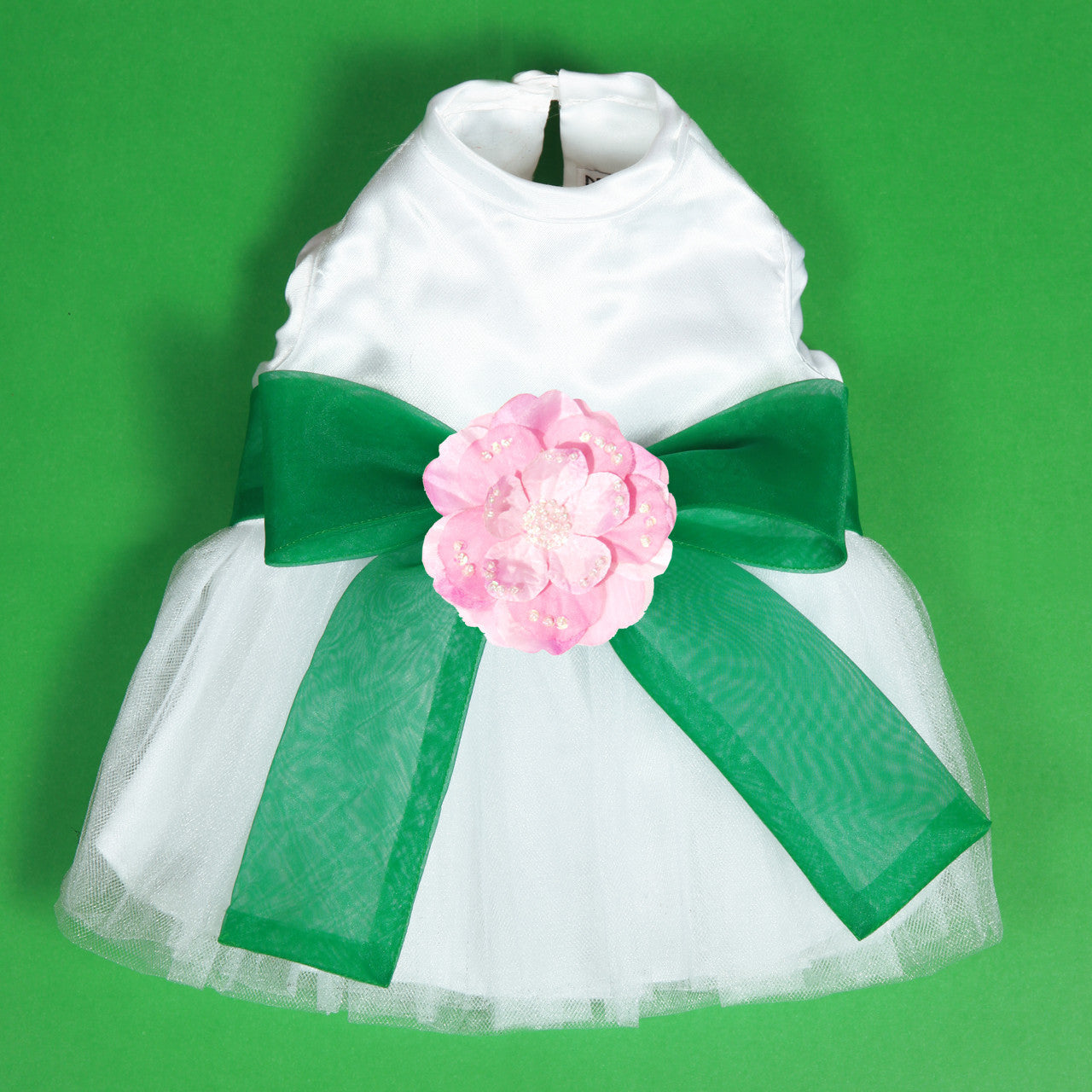 The Madeleine Harness Dog Dress with Kelly Green Sash