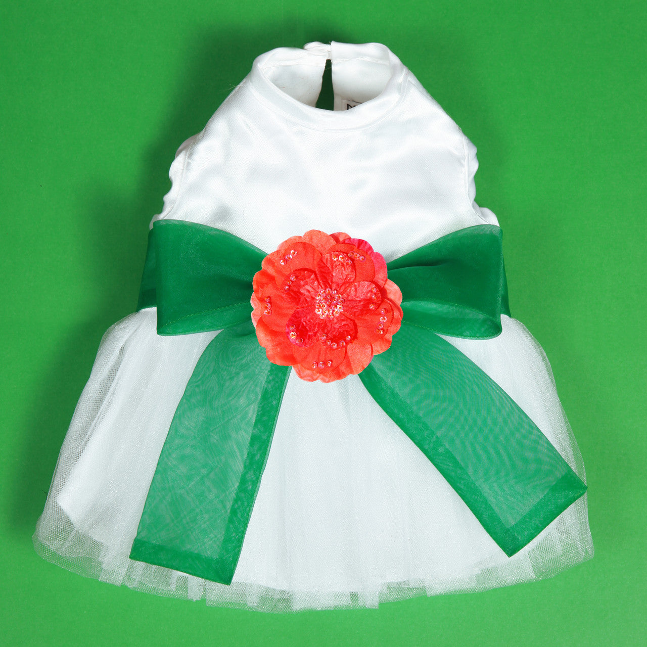 The Madeleine Harness Dog Dress with Kelly Green Sash