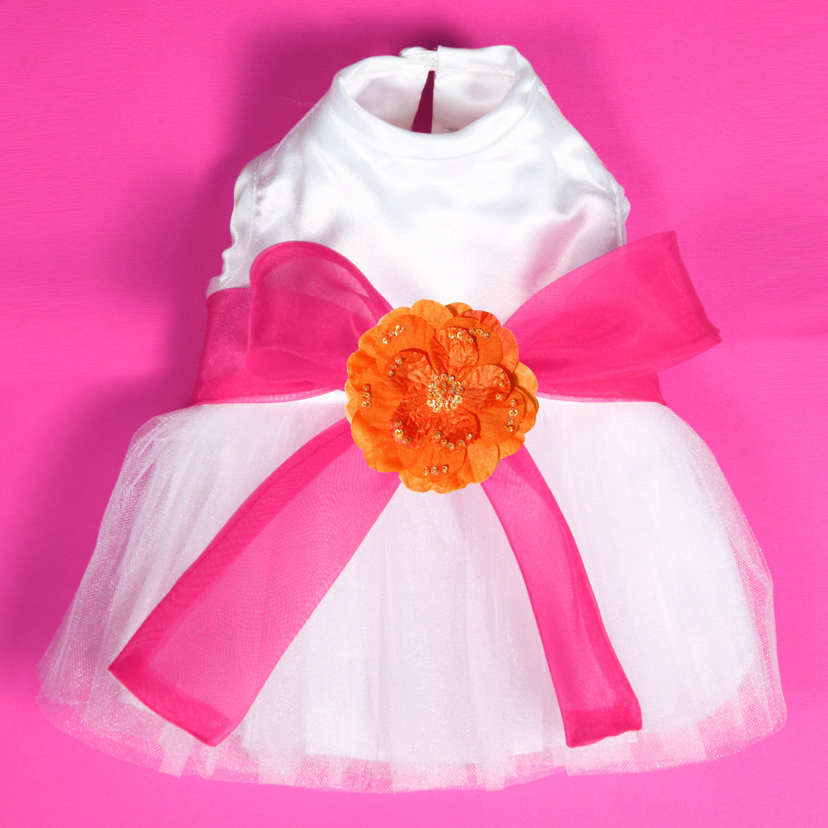 The Madeleine Dog Harness Dress with Hot Pink Sash
