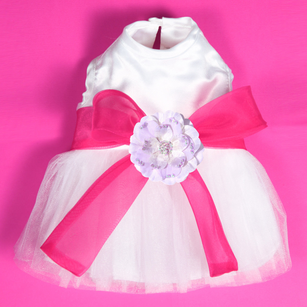 The Madeleine Dog Harness Dress with Hot Pink Sash