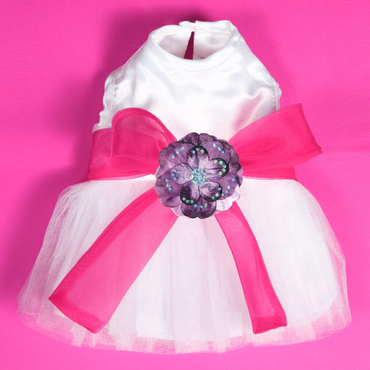 The Madeleine Dog Harness Dress with Hot Pink Sash