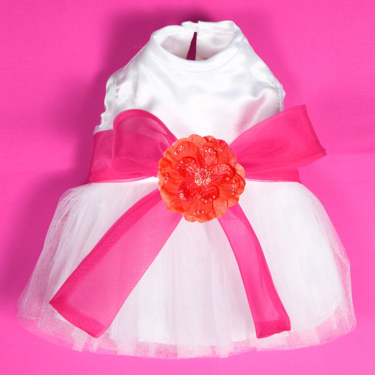 The Madeleine Dog Harness Dress with Hot Pink Sash
