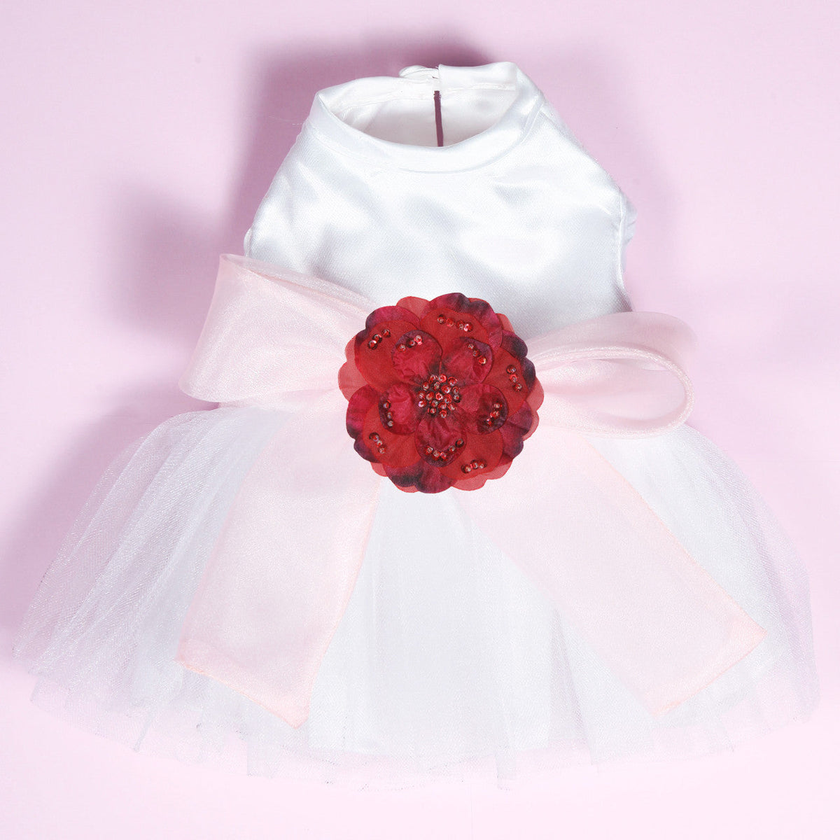 The Madeleine Dog Harness Dress with Light Pink Sash