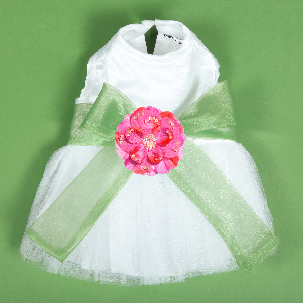 The Madeleine Dog Harness Dress with Leaf Green Sash